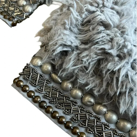 Jessica Simpson Gray Faux Fur Open Front Studded Kassidy Jacket S - Picture 3 of 5